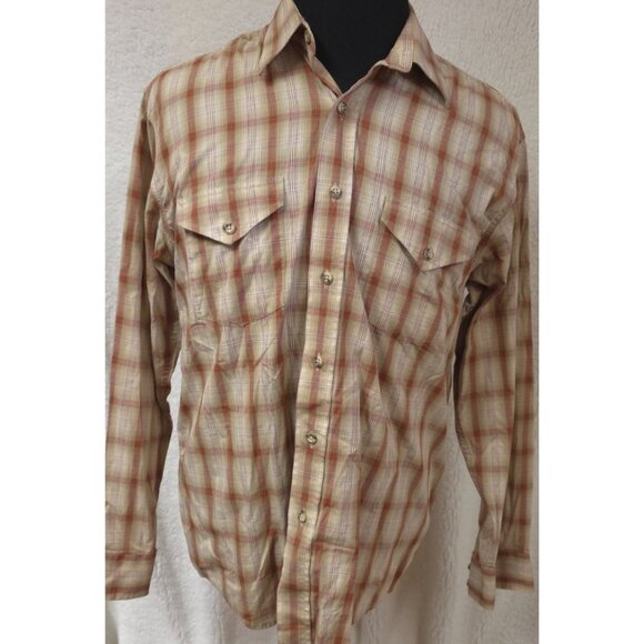 Field & Stream Mens Medium Beige Red Plaid  Button Up Long Sleeve Western Shirt - Picture 1 of 10